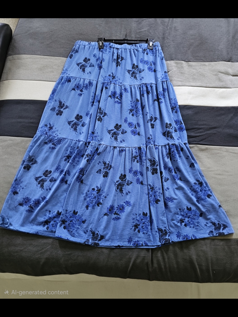 Blue Floral Tiered Maxi Skirt by Lularoe with Elastic Waist